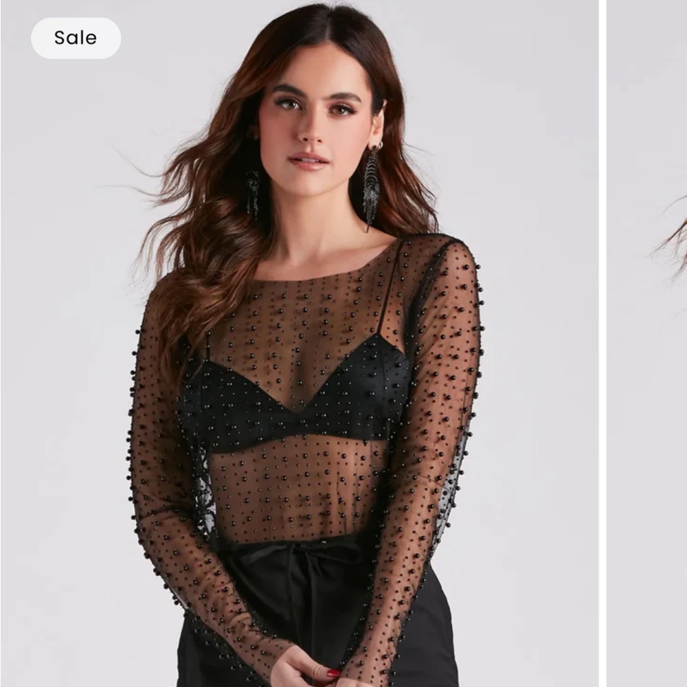 Windsor Black Sheer Beaded Top